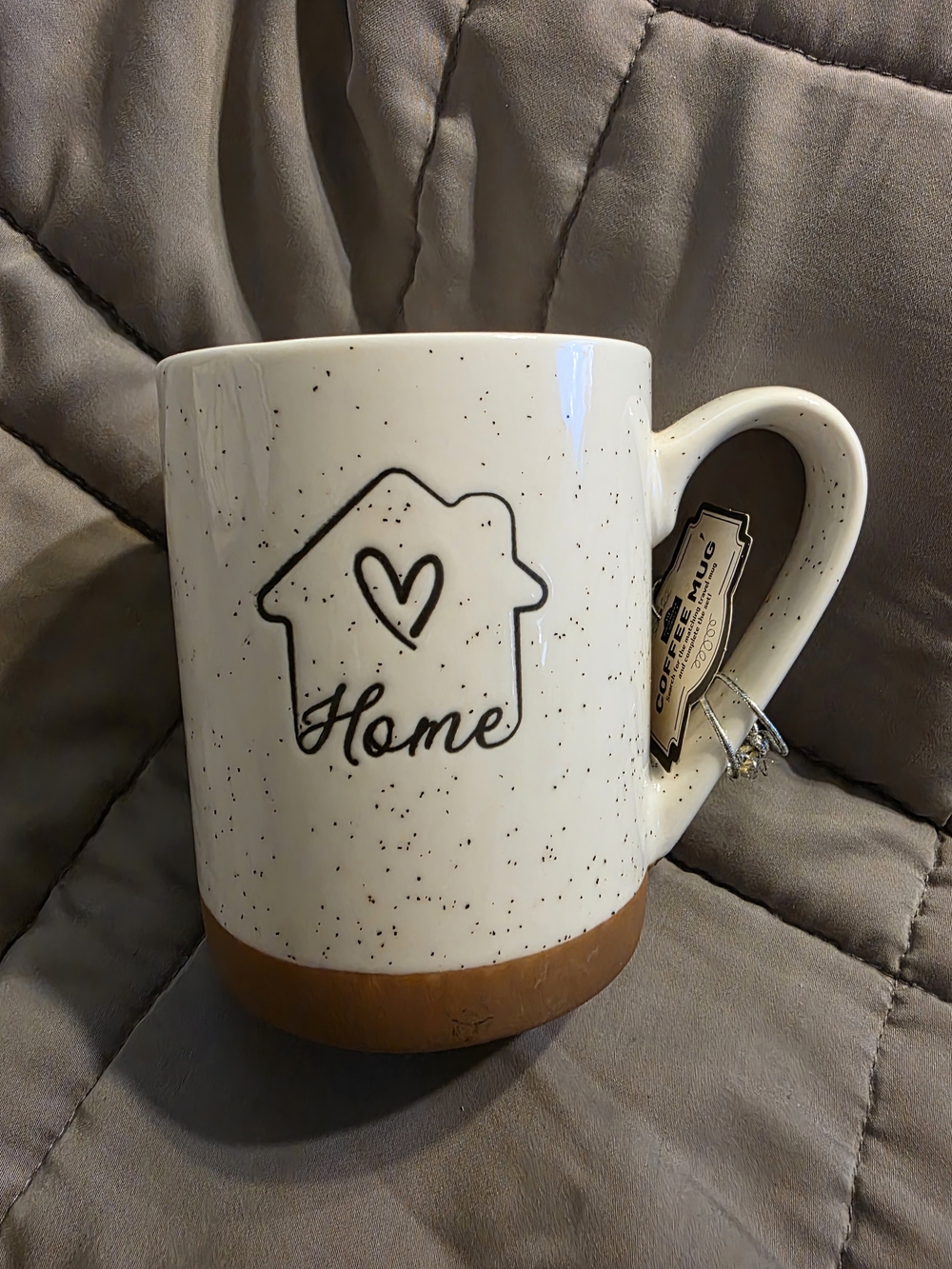 Home Speckled Ceramic Coffee Mug with Brown Accent
